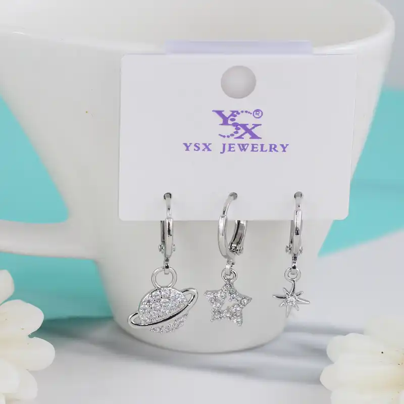 گوشواره زنانه وای اس ایکس مدل کهکشانی کد ear637 بسته سه عددی