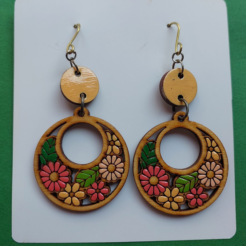 گوشواره زنانه مدل گل های بهاری طرح دایره کد EP016