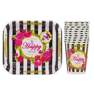 پیش دستی و لیوان یکبار مصرف مدل Be Happy For Ever کد KP-106 مجموعه 12 عددی 