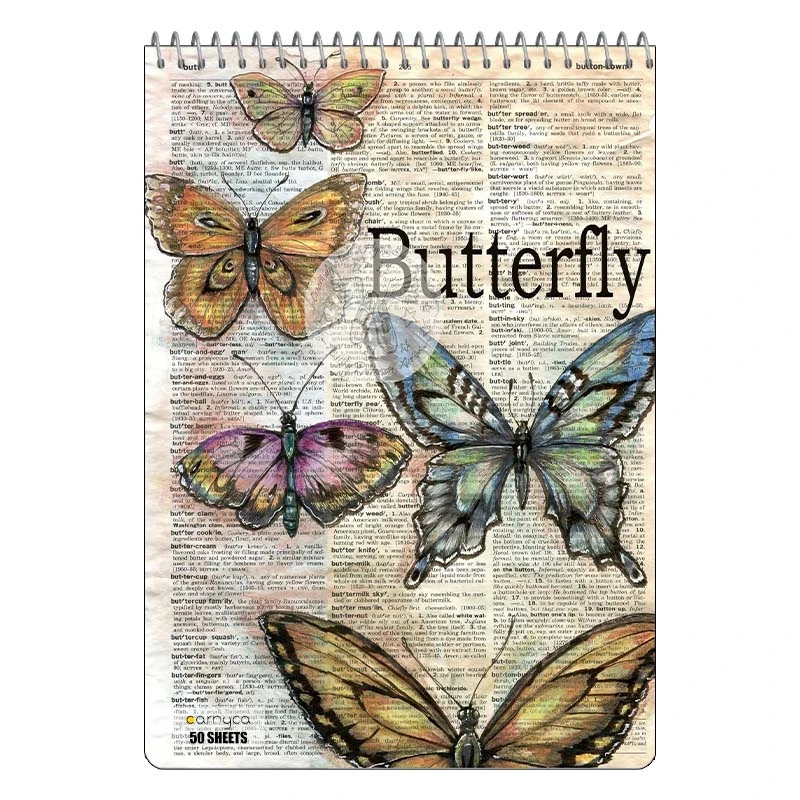 دفتر نقاشی 50 برگ سیمی کارنیکا طرح روزنامه وینتج پروانه Vintage Newspaper Butterfly کد 67552