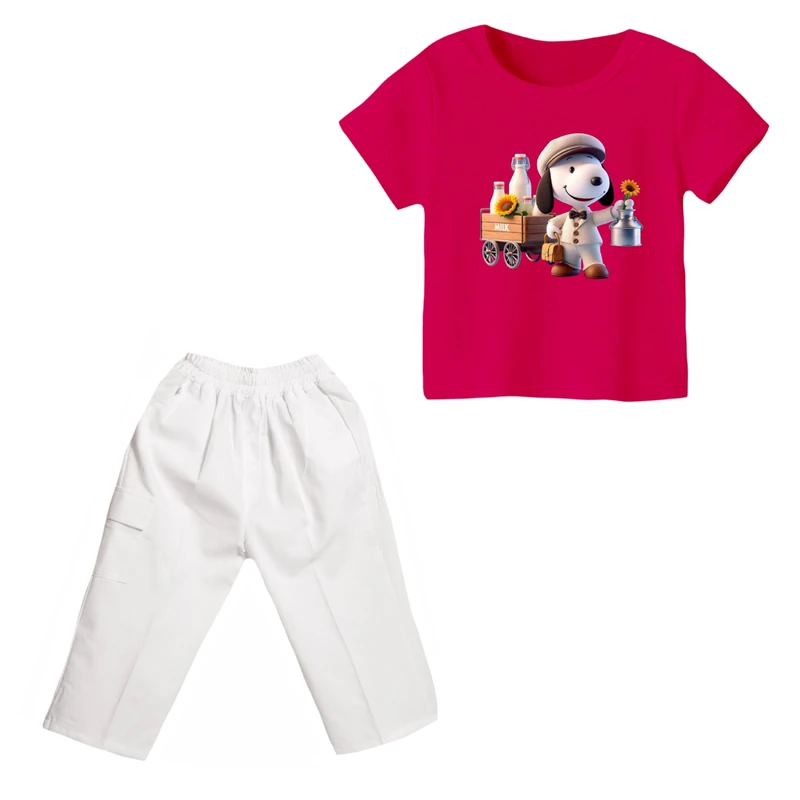 ست تی شرت و شلوارک دخترانه مدل اسنوپی کد ۶۳