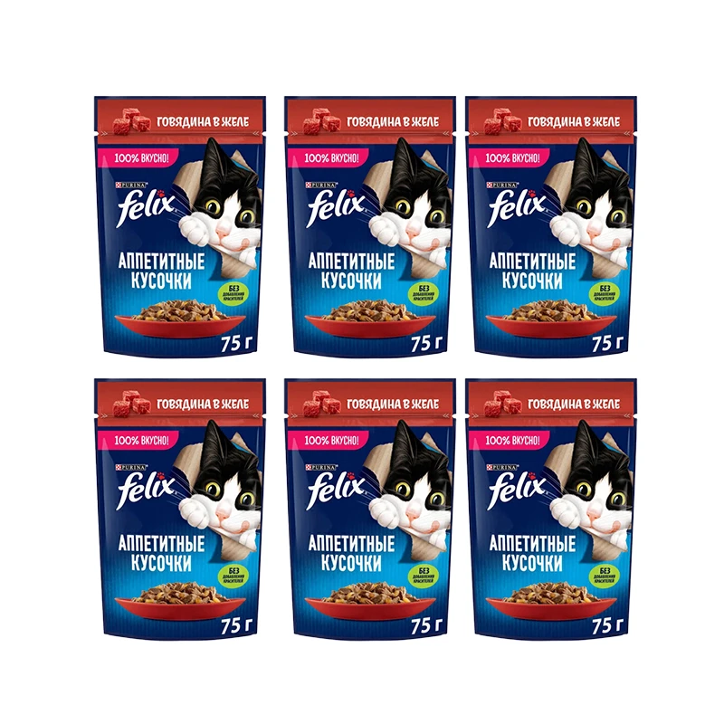 پوچ گربه فلیکس مدل in Jelly با طعم گوشت گاو وزن 410 گرم بسته 6 عددی