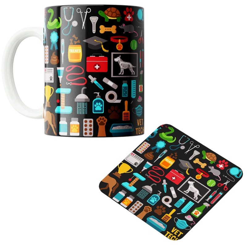 ماگ پاد آفرین مدل دامپزشک پت شاپ حامی حیوانات کد PZ509 به همراه زیرلیوانی