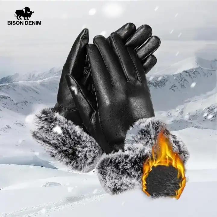 دستکش زنانه مدل چرمی طرح خزدار