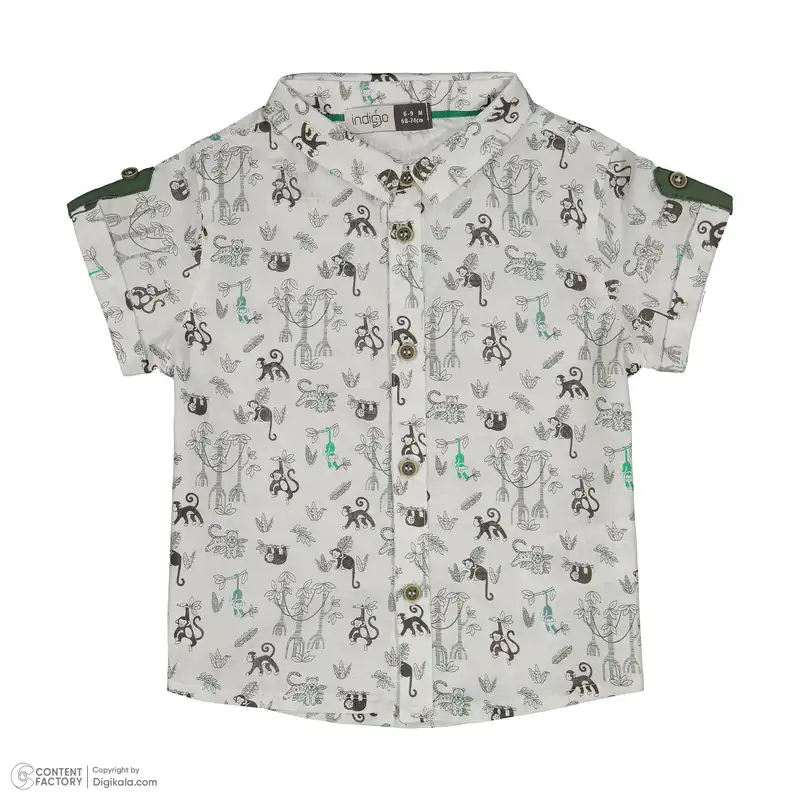 ست پیراهن و شلوارک نوزادی پسرانه ایندیگو مدل 132381 رنگ سفید