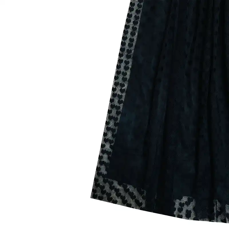 دامن چین‌دار زنانه مدل توری طرح قلب  رنگ مشکی