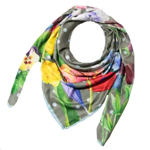 روسری زنانه مدل ابریشم بهاری جدید طرح گل کد 1-sar-1930