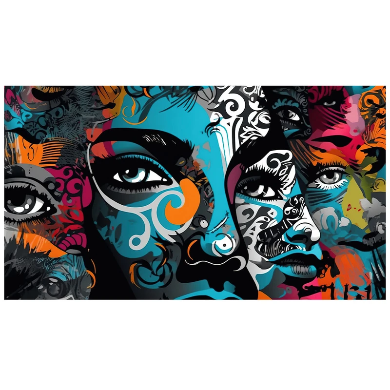 فرش پارچه‌ای مدل فرشینه طرح چهره های تو در تو کد AR3060405