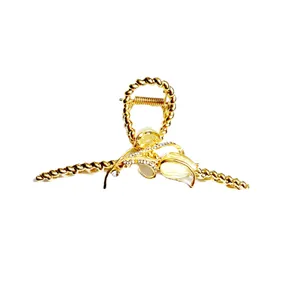 کلیپس مو زنانه مدل فلزی طرح گل لاله عقیق