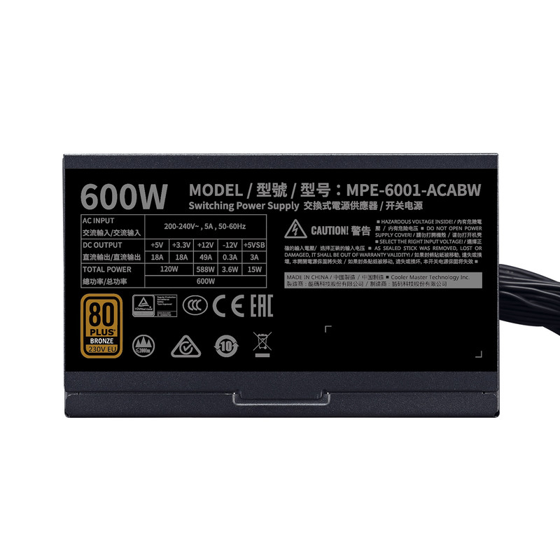منبع تغذیه کامپیوتر کولر مستر مدل MWE 600W Bronze V2