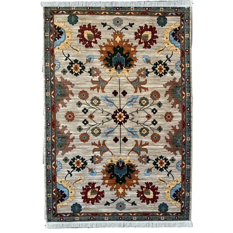 فرش ماشینی 700 شانه لک لک  زمینه کرم حاشیه آبی مدل 2015