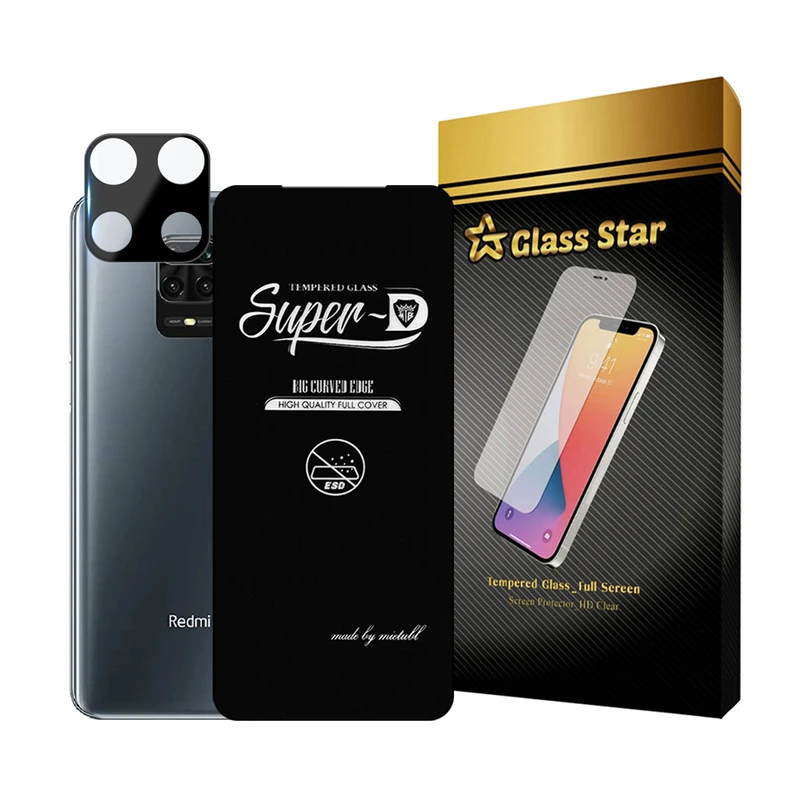 محافظ صفحه نمایش گلس استار مدل SUPLNFUGS مناسب برای گوشی موبایل شیائومی Redmi Note 9S / Redmi Note 10 Lite 4G / Poco M2 Pro به همراه محافظ لنز گوشی