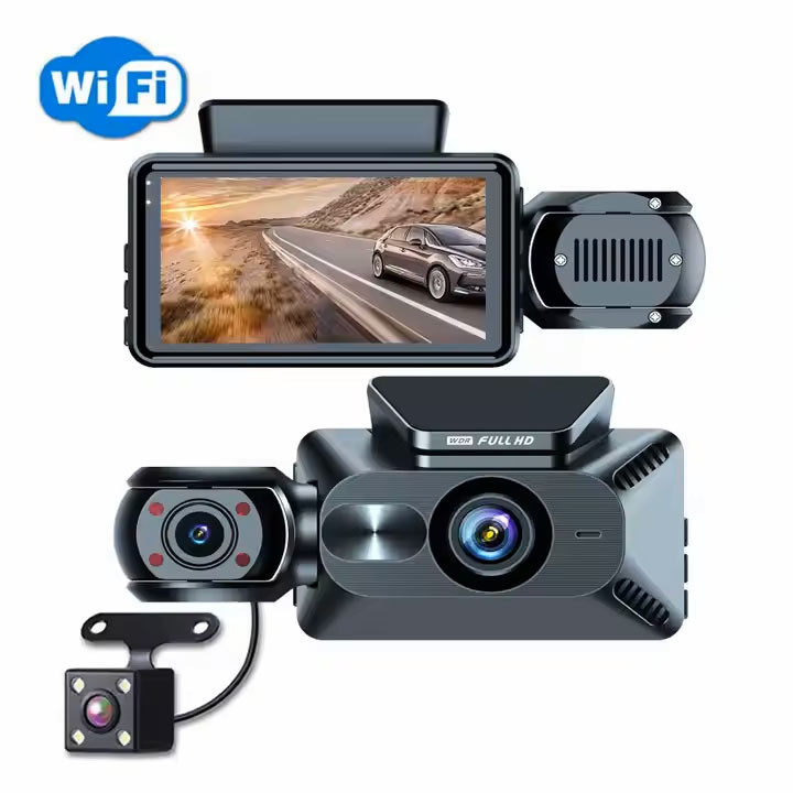 دوربین ثبت وقایع خودرو مدل 3 لنز ActionCam-XC107 WiFi به همراه دوربین دنده عقب