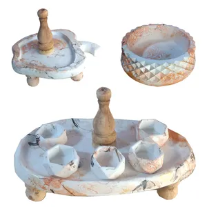مجموعه ظروف هفت سین ۸ پارچه مدل   ماربل پتینه طرح پیاله 8 ضلعی  کد 62362
