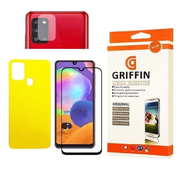 محافظ صفحه نمایش گریفین مدل FUL مناسب برای گوشی موبایل سامسونگ Galaxy A21S به همراه محافظ پشت گوشی و محافظ لنز دوربین