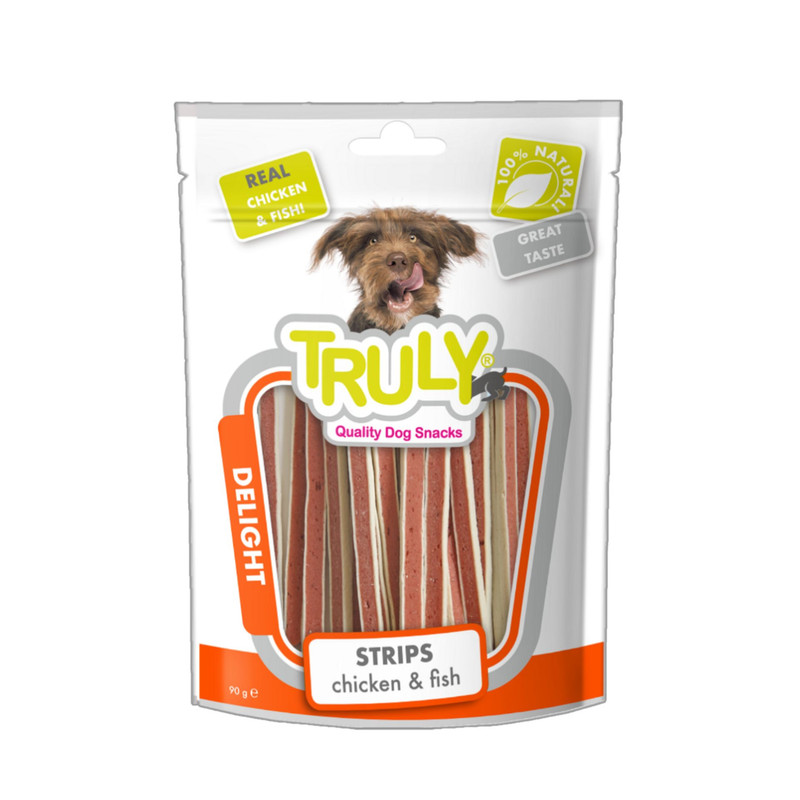 تشویقی سگ ترولی مدل chicken & fish وزن 90 گرم