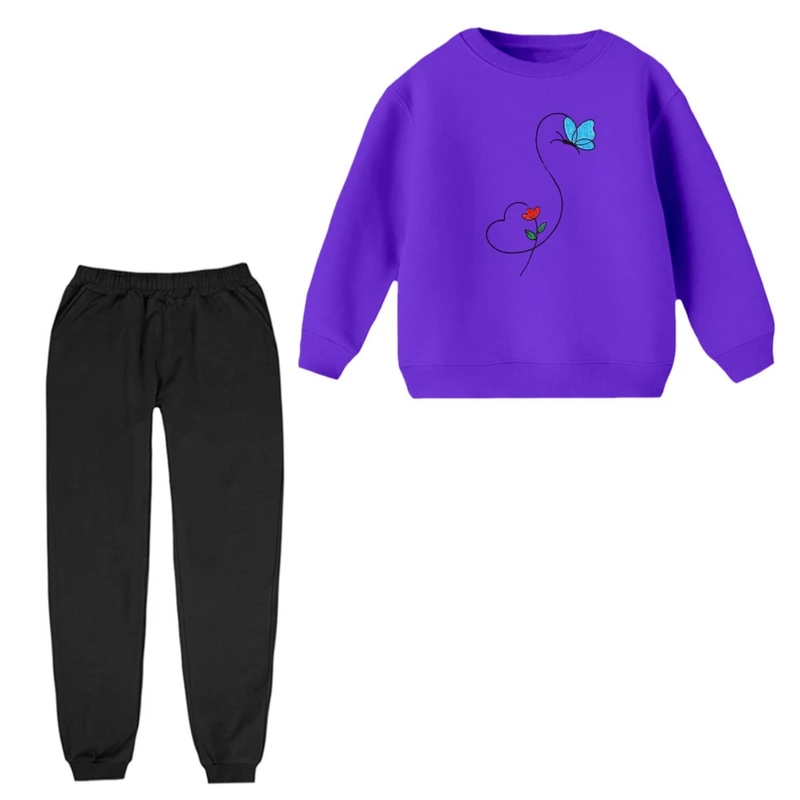 ست سویشرت آستین بلند و شلوار راحتی بچگانه مدل پروانه و قلب