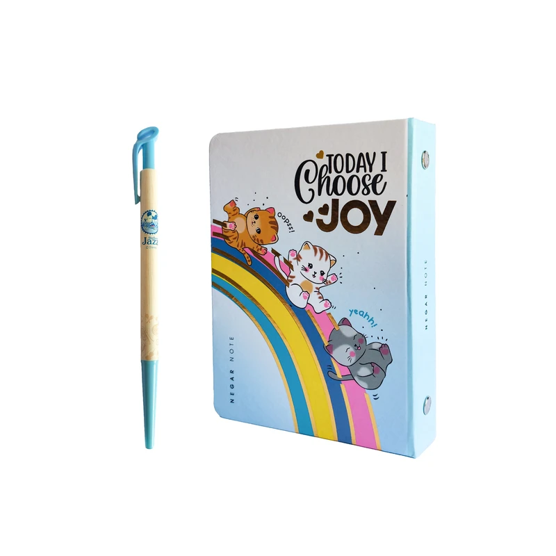 دفتر کلاسوری 100 برگ نگار مدل فانتزی طرح گربه به همراه خودکار