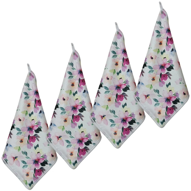 دستمال نظافت آشپزخانه بی تی مدل میکروفایبر لوکس طرح گل کد 25x25W275 بسته 4 عددی