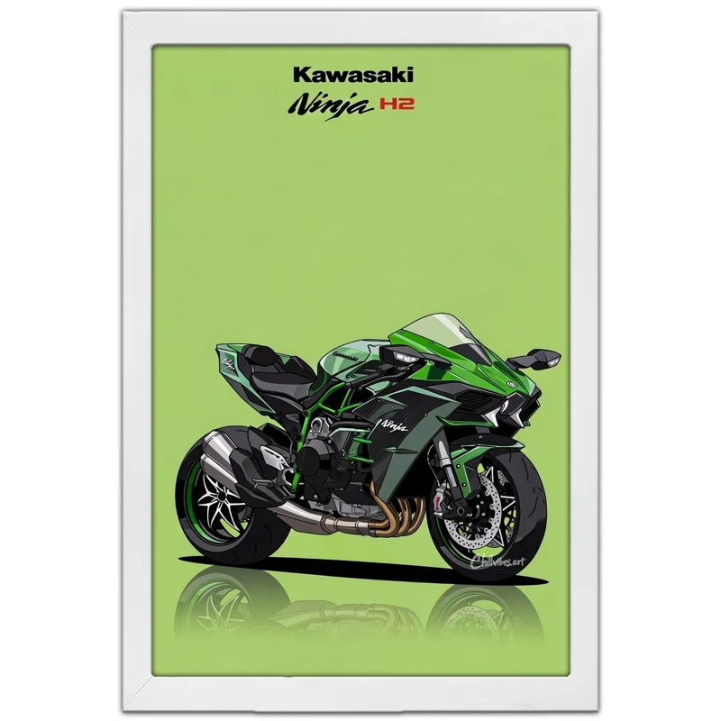 تابلو بکلیت طرح موتور سنگین نینجا کاوازاکی NINJA KAWASAKI H2R مدل W-po1693 فریم سفید
