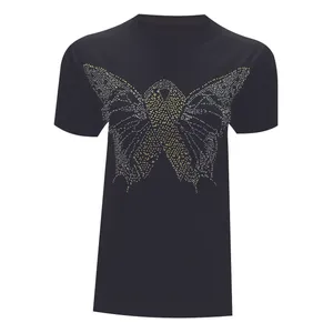 تی شرت آستین کوتاه زنانه مدل نگین دار طرح پروانه کد  DKCOP 434