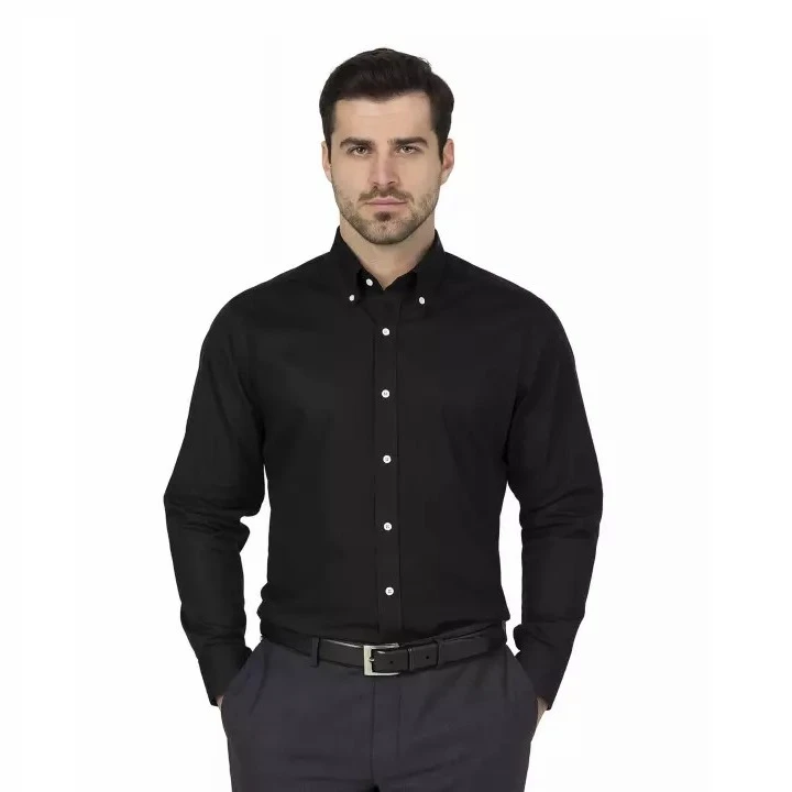 پیراهن آستین بلند یقه برگردان مردانه آریوان مدل کج راه یقه دکمه دار کد FS231