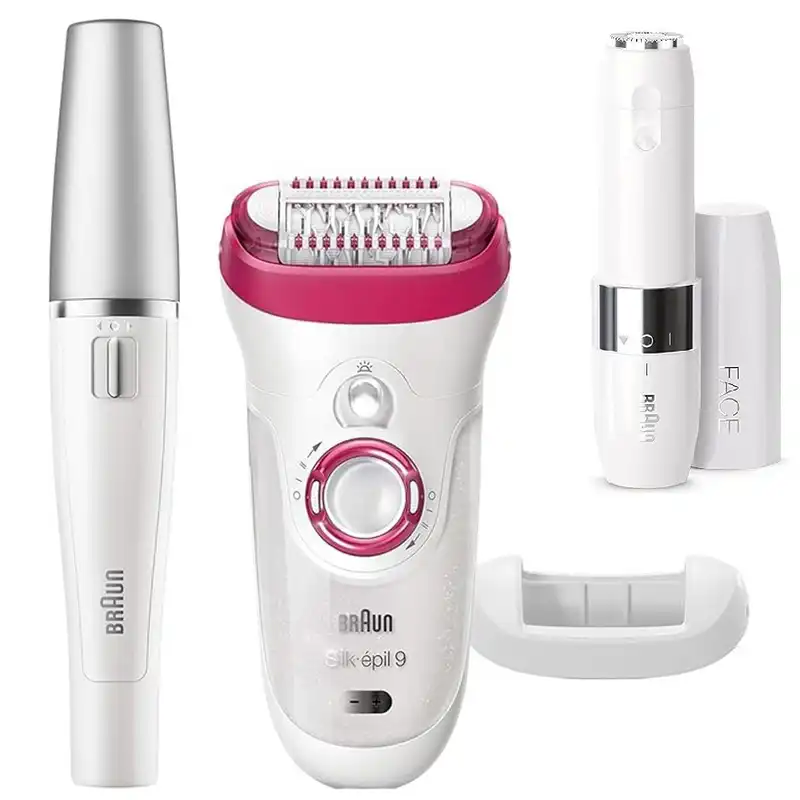 اپیلاتور براون مدل  Silk-epil 9 9-538 به همراه ماشین اصلاح صورت و اپیلاتور لایه بردار براون