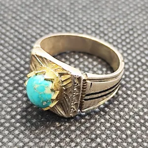 انگشتر نقره مردانه مدل سنگ فیروزه نیشابور کد 965