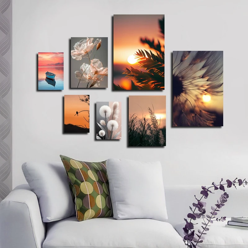 تابلو شاسی بکلیت طرح طبیعت و غروب و قاصدک مدل SH-3049 مجموعه 7 عددی