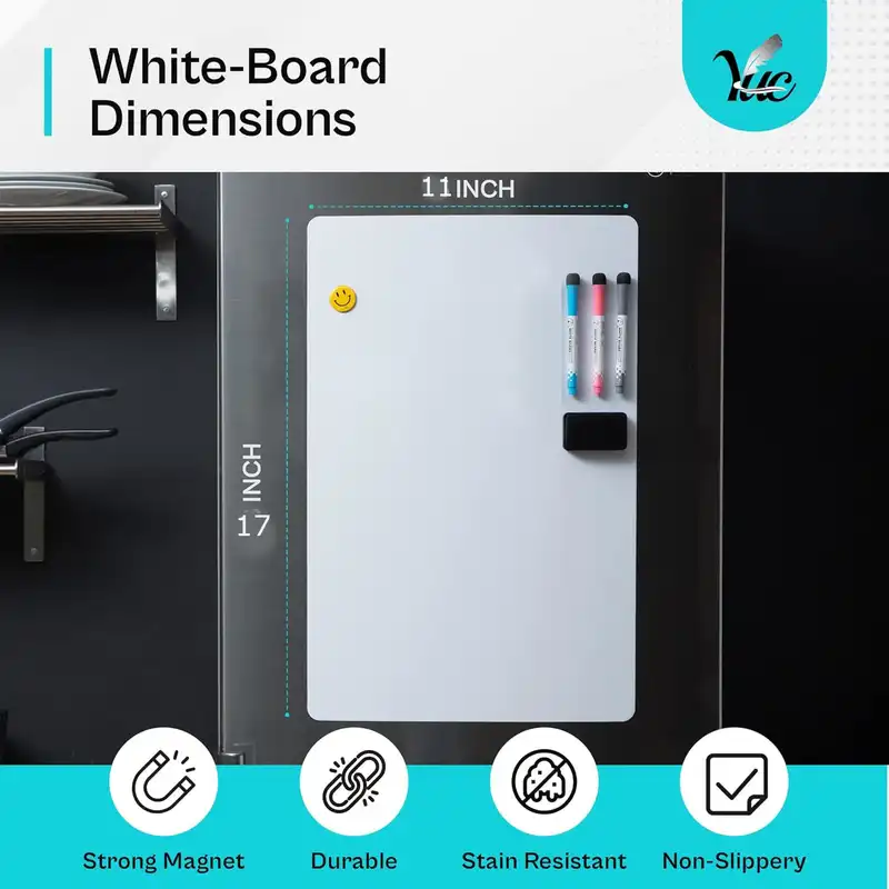 تخته وایت برد وای یو سی مدل مغناطیسی انعطاف پذیر سایز 43x28 سانتی متر به همراه ماژیک بسته 3 عددی