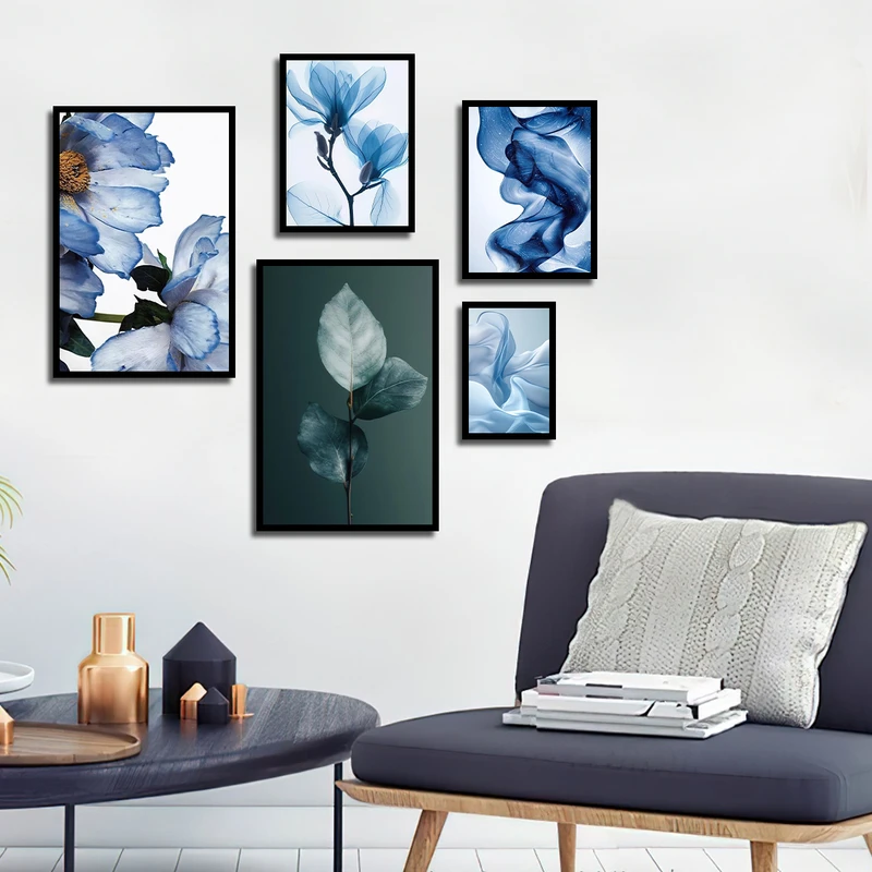 تابلو بکلیت طرح طبیعت و گل مدل B-3357 فریم مشکی مجموعه 5 عددی