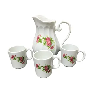 سرویس پارچ و لیوان 4 پارچه مرجان مدل گلسرخی کد 75