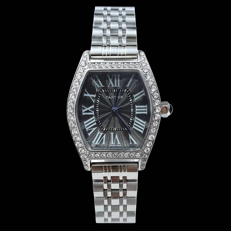 ساعت مچی عقربه‌ای کوارتز زنانه مدل قاب دور نگین صفحه یونانی قفل مخفی کد 006