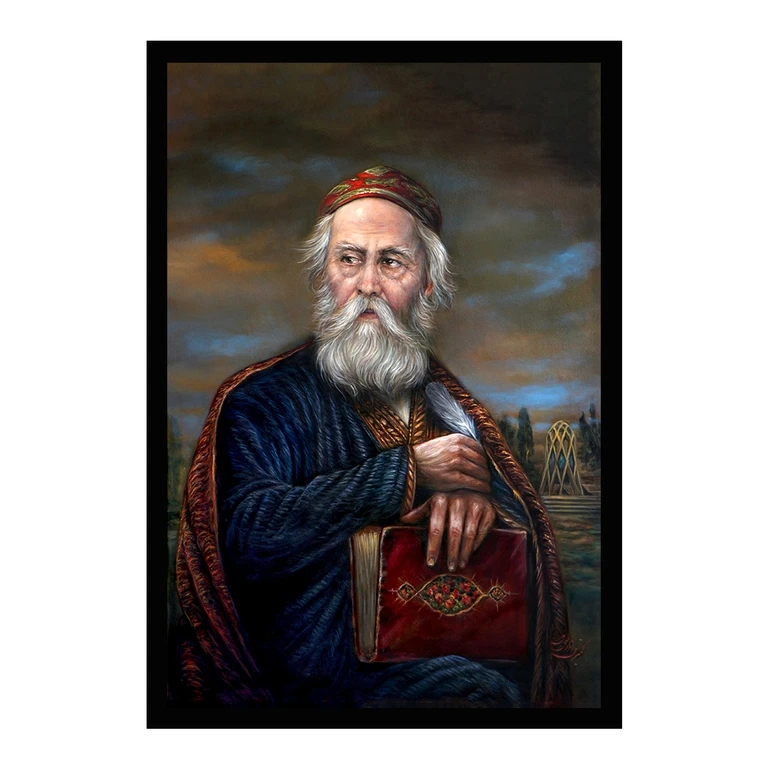 تابلو بکلیت طرح نقاشی رنگ روغن شاعر خیام نیشابوری مدل B-S10641 فریم مشکی