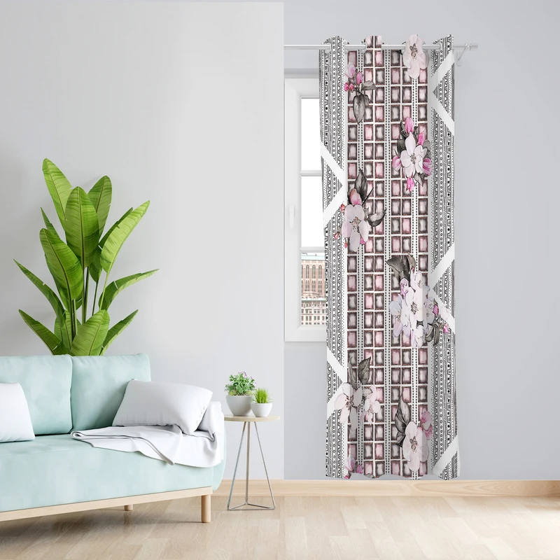 پرده طرح گل مدل مخمل پانچی کد L 1151L Z سایز 140x200 سانتی متر