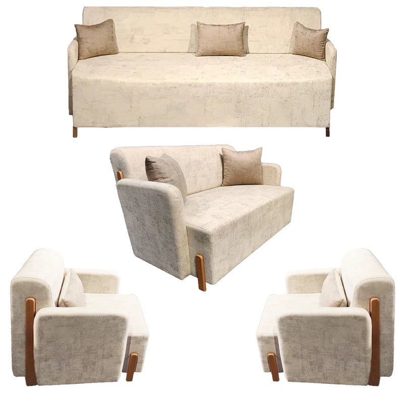 مبل راحتی هفت نفره با روکش پارچه و پایه چوب مدل نووا به همراه 7 کوسن