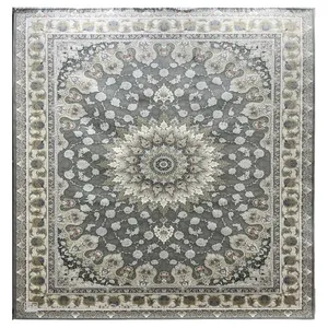 فرش ماشینی 1200 شانه زمینه فیلی حاشیه کرم مدل دلکش