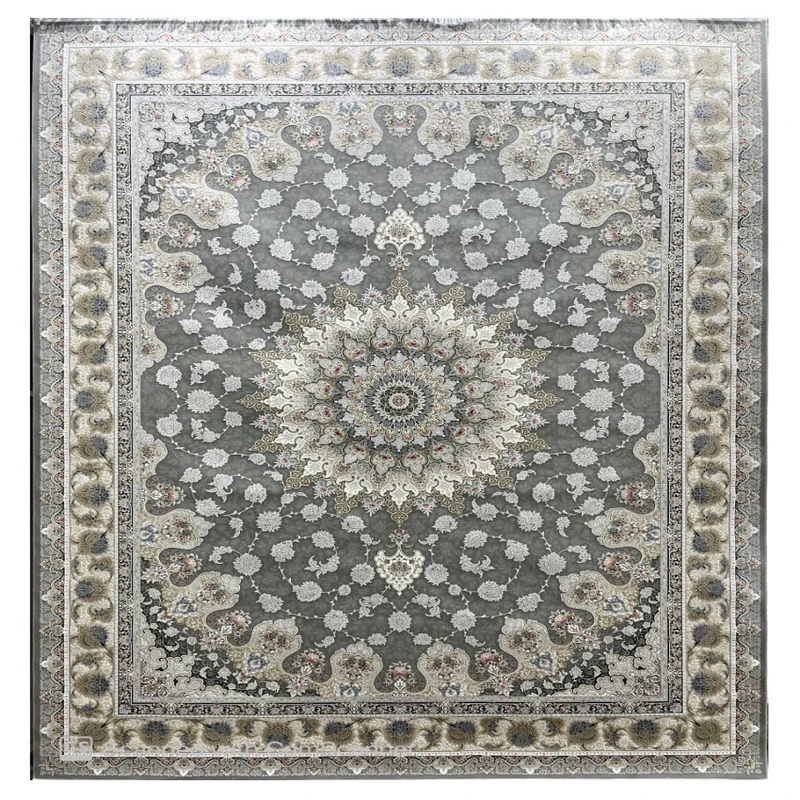 فرش ماشینی 1200 شانه زمینه فیلی حاشیه کرم مدل دلکش