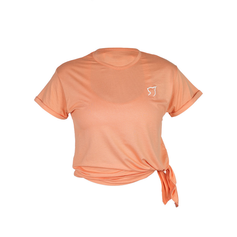 تی شرت آستین کوتاه ورزشی زنانه مدل گره ای رنگ گلبهی