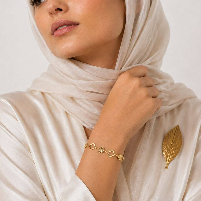 دستبند زنجیری طلا 18 عیار زنانه طلای ترنم مدل ونکلیف کد 4