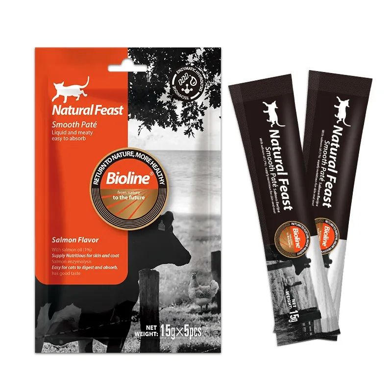 بستنی گربه بایولاین مدل ماهی سالمون وزن 15 گرم بسته 5 عددی