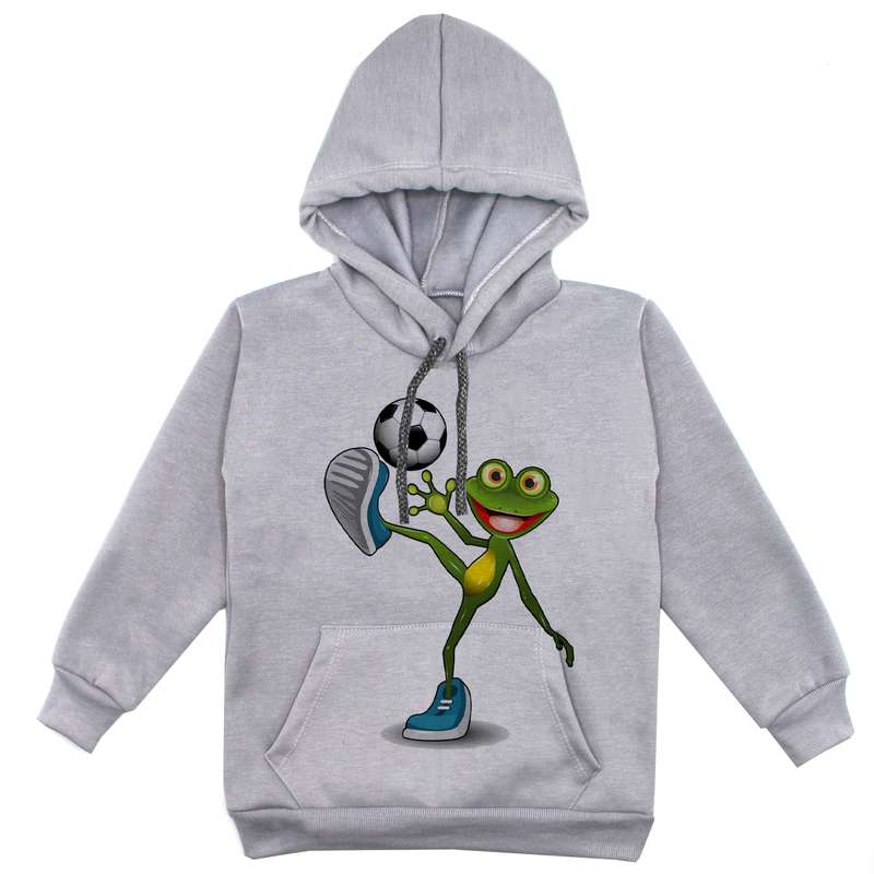 هودی پسرانه مدل قورباغه و هدفون F46 رنگ طوسی