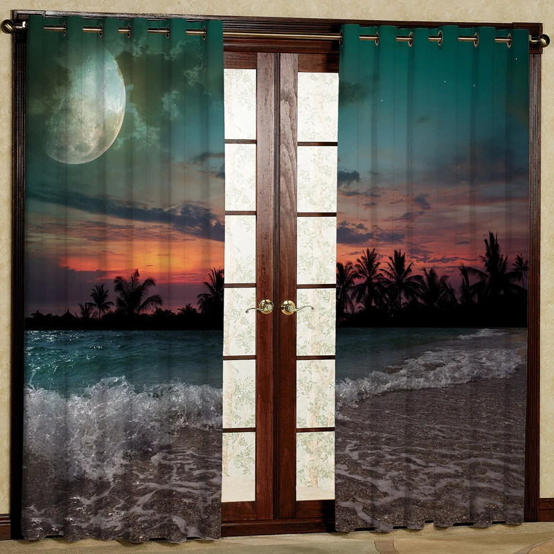  پرده مدل منظره ی دریا مخمل پانچی کد 1361 سایز 140x280 سانتی متر