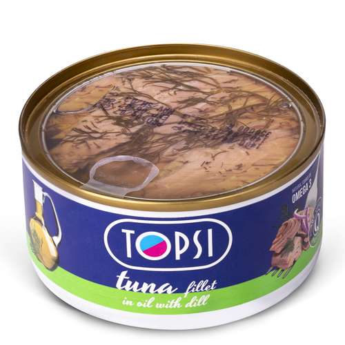 کنسرو ماهی فیله تن با طعم شوید درب شفاف تاپسی - 180 گرم