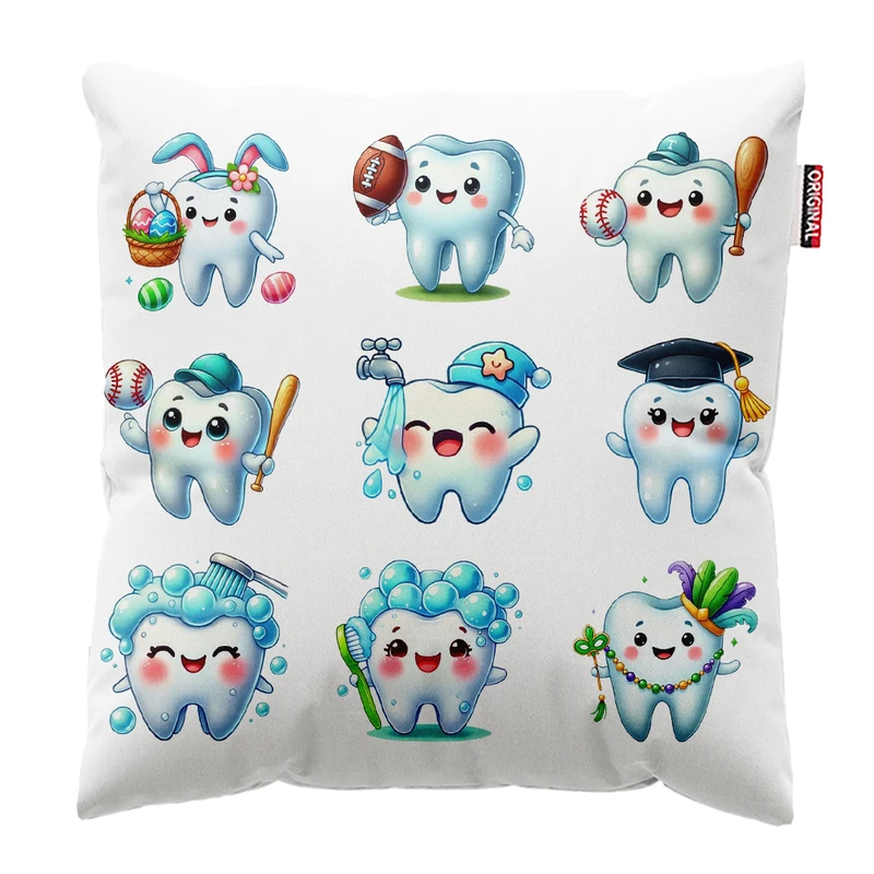 کوسن پاد آفرین مدل دندانپزشک مطب دندانپزشکی طرح دندان کد PK401864 سایز 40*40 سانتی متر