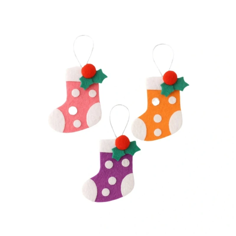 آویز تزیینی مدل درخت کریسمس طرح جوراب رنگی مجموعه 3 عددی 