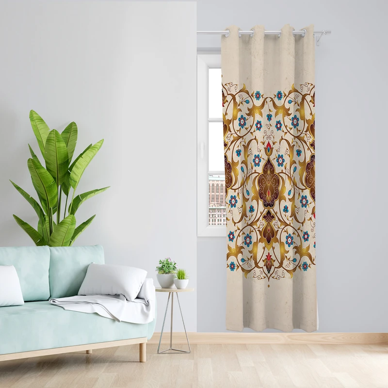 پرده طرح سنتی مدل مخمل پانچی کد  L100Z سایز 140x200 سانتی متر