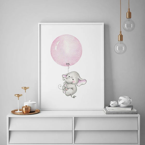 تابلو کودک سالی وود طرح آبرنگ فیل پرنده کد T170303