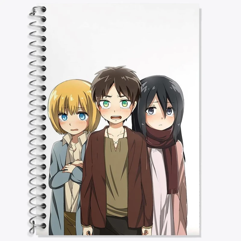 دفتر لغت 50 برگ خندالو مدل ارن و میکاسا و ارمین انیمه اتک آن تایتان Attack on Titan کد 11030