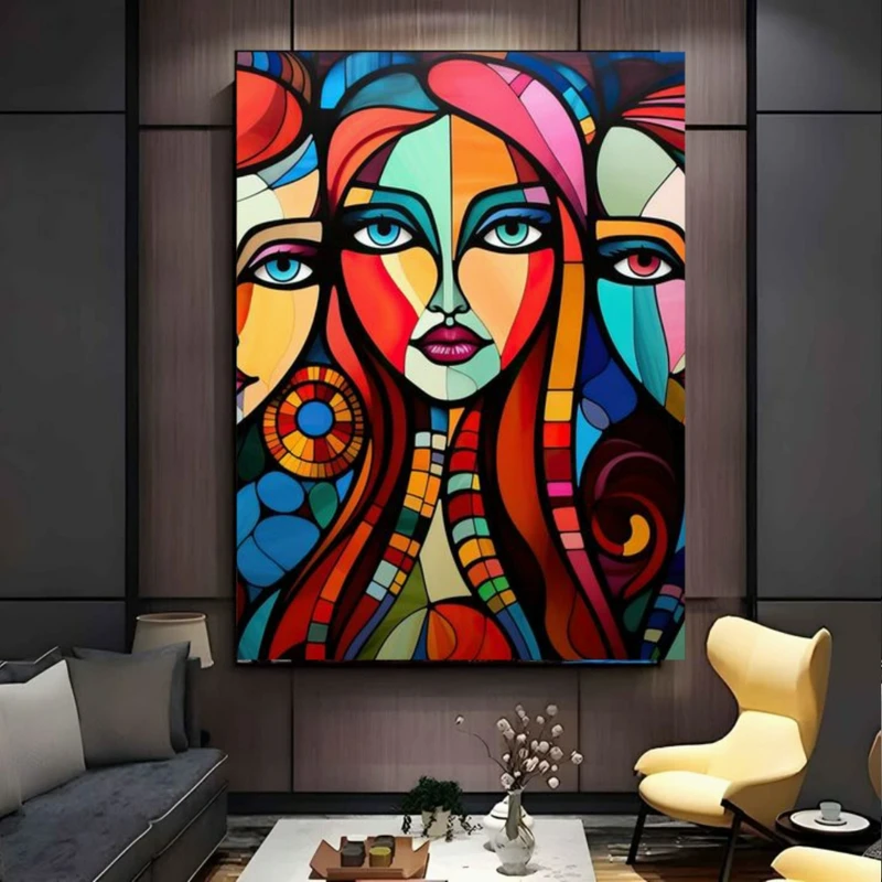 پوستر طرح کوبیسم سه چهره مدل رنگارنگ کد FP106371